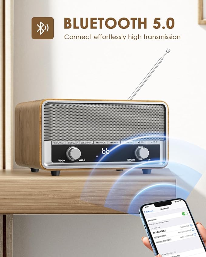 Vintage Wood AM FM Bluetooth Radio