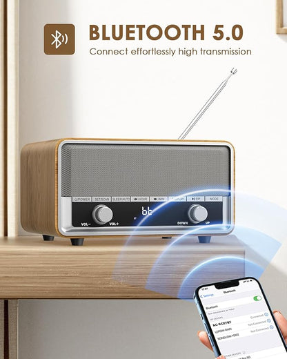 Vintage Wood AM FM Bluetooth Radio