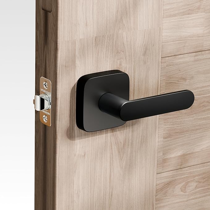 ULTRALOQ Passage Lever Door Handle, Reversible Black Front Door Handle No Lock