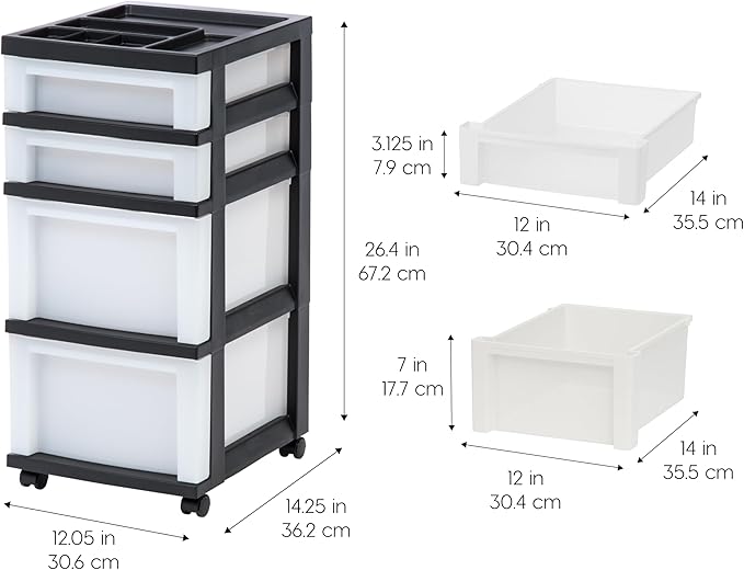 IRIS USA Plastic Drawer Storage Organizer Rolling Cart,