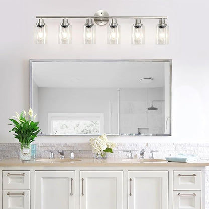 Guliaofo 6-Light Nickel Bathroom Vanity Lights, E26 Modern Bathroom Light