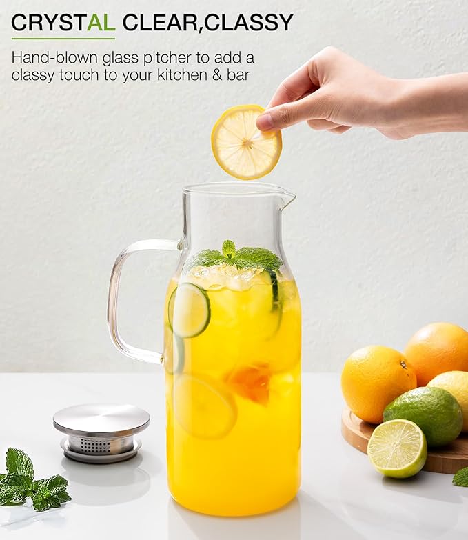 LUNA&MANTHA Glass Pitcher, 2 Liter 68oz Water Pitcher
