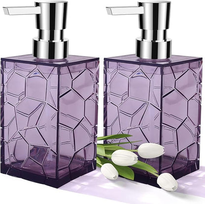 2 Pack Clear Lavender Purple Rust Proof Soap Dispenser, Acrylic Plastic Hand