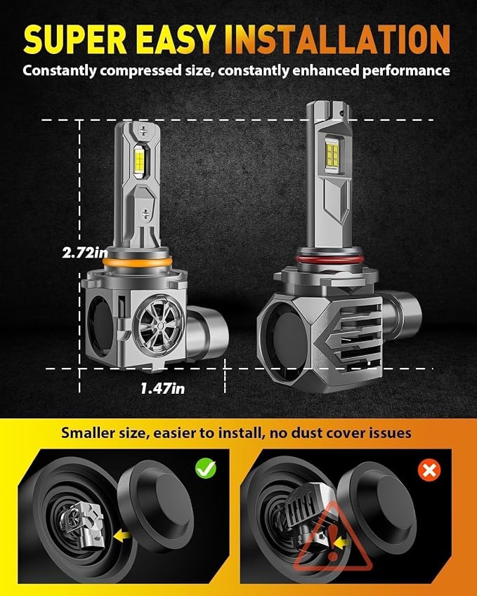 Termitor High Performance 9005 HB3 Fog Light Bulb for Off-road Only | 80,000LM Brightness, 6500K Bright White Light, DIY Easy Install, 85K+ Hrs, IP68, OE Sizing, Pair Pack