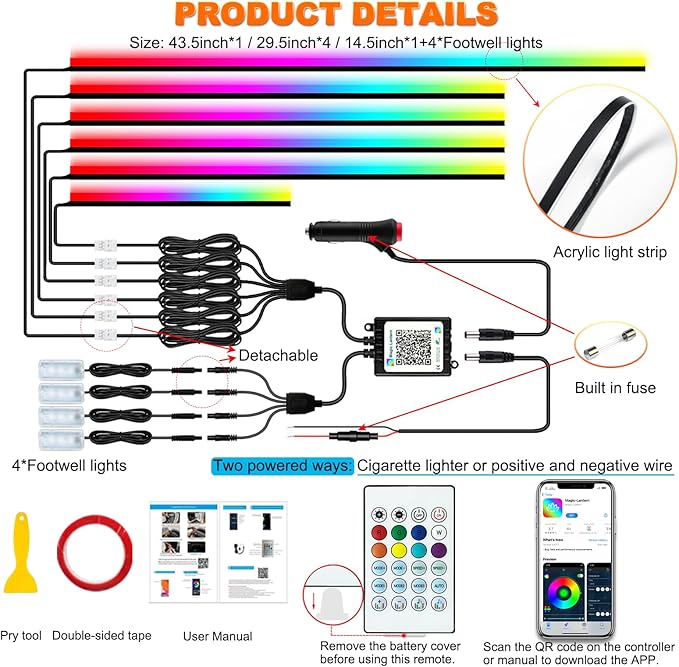 Jushope Interior Car LED Strip Lights, Acrylic LED Lights