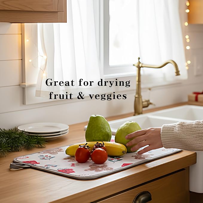 Festive Dish Drying Mat 2 Pack by JM.JEEMI, Versatile Dish Mat Drying Kitchen