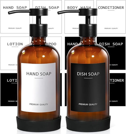 RYTOXILO Hand Soap Dispenser for Bathroom 2 Pack, Amber Glass Soap Dispenser