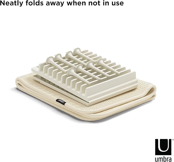Umbra Udry Dish Rack with Movable Pegs and Microfiber Drying Mat – Space-Saving