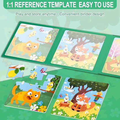 ASTARON Magnetic Puzzles for Toddlers, 9-12-16 Pieces Animal World Learning Magnet Puzzles for Road Trip, Educational Travel Toys Car Plane Activities for Kids, Kids Birthday Gifts