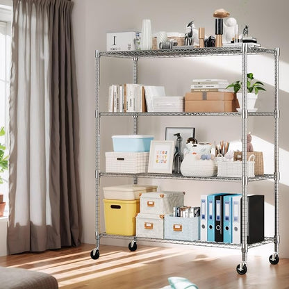 Himimi Storage Shelves 60"W Wire Shelving with Wheels 2600LBS Heavy Duty Metal Shelves for Storage, 4-Tier Adjustable Wire Rack Shelving Garage Shelving Kitchen Storage Shelves 24"Dx60"Wx72"H, Silver