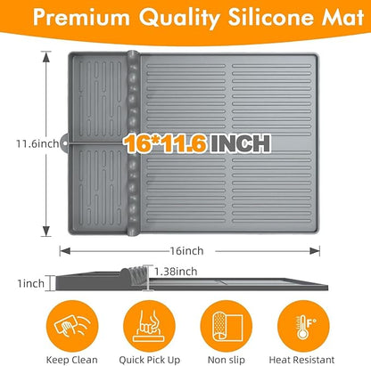 Griddle Mat Compatible with Blackstone, Silicone Grill Tools with Drip Pad, Spatula Mat for Outdoor Grill, Side Shelf Pad (Grey-2Pcs)