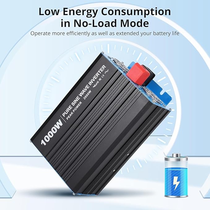 1000W Pure Sine Wave Inverter, 1 USB Port 5v/2.1a, LCD Display&Remote Controller