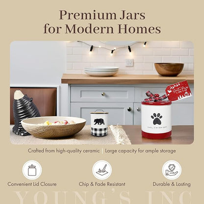 Young's Inc Ceramic Christmas Pet Treat Jar with Lid, Dog Treat Container for Countertop, 4.53" L x 6.1" W Small Animals, Cat, Dog Cookie Jar, Decorative Gifts for Pet Owners