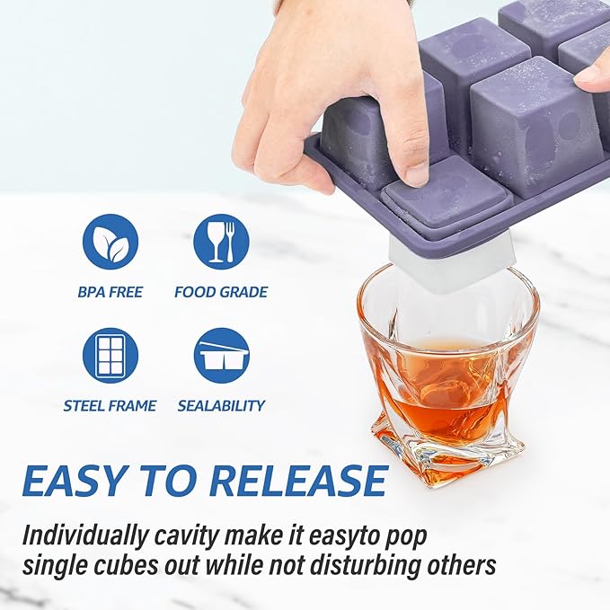 mossime Silicone Ice Cube Tray: 2pack Square Whiskey Large Ice Cube Molds
