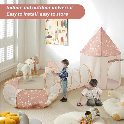 3 in 1 Kids Play Tent with Tunnel, Pop Up Play Tent with Ball Pits for Toddlers and Playhouse Kids Indoor & Outdoor, Perfect Kid’s Gifts