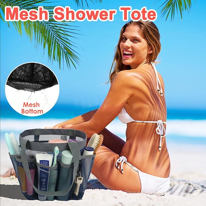 Mesh Shower Caddy Portable for College Dorm Room Essentials, 8-Pocket Large Shower Basket Tote Bag with 2 Handles for Toiletry, Bathroom, Beach, Camp, Gym