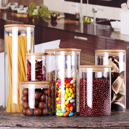 Glass Rice Storage Containers, 60 FL OZ (1800ml) Kitchen Food Jars with Airtight Lid, Stackable Clear Pantry Canister for Coffee Bean, Pet Treat, Flour, Loose Tea and More