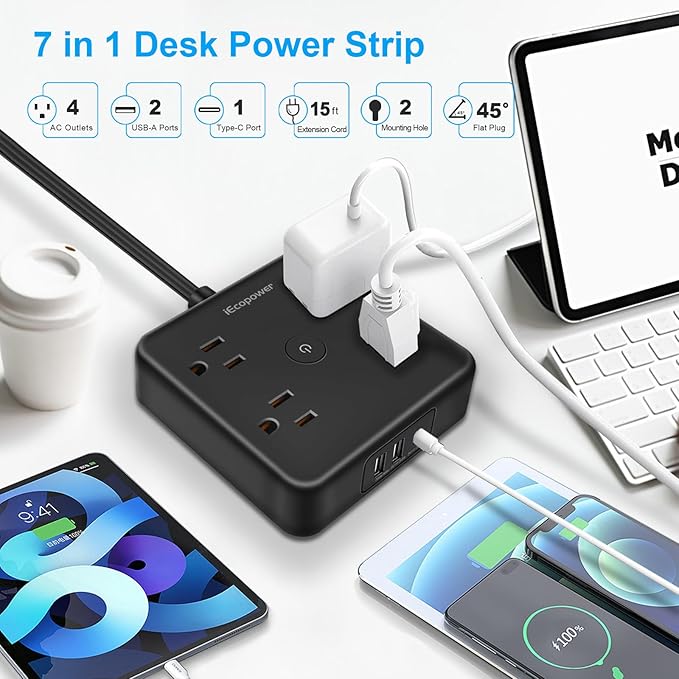 Surge Protector Power Strip 15 ft Cord, Long Power Strip