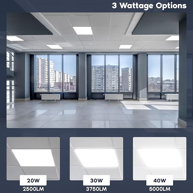 LUXRITE 2x2 FT LED Flat Panel Light, 5CCT Color Selectable 3000K 3500K 4000K