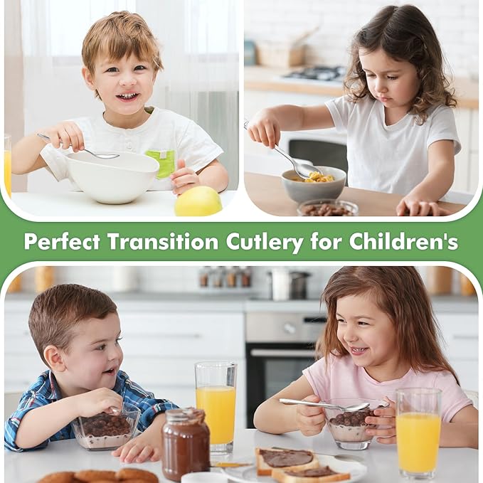 DRKIO Stainless Steel Toddler Spoons Set - 6 Pieces Kids Spoons Set Children Safe Food Grade Kids Silverware Small Spoon Metal Toddler Utensils Dishwasher Safe Mirror Polished