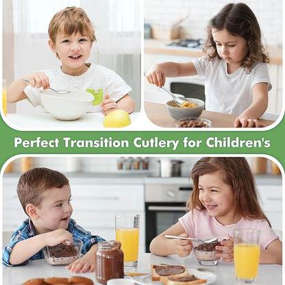 DRKIO Stainless Steel Toddler Spoons Set - 6 Pieces Kids Spoons Set Children Safe Food Grade Kids Silverware Small Spoon Metal Toddler Utensils Dishwasher Safe Mirror Polished