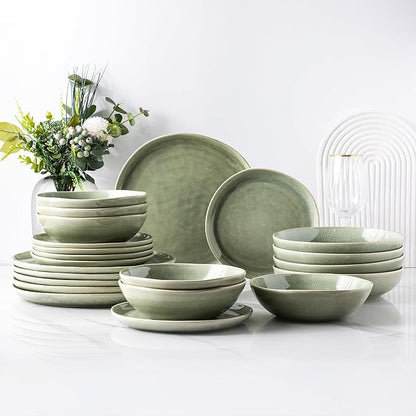 AmorArc Ceramic Dinnerware Sets,Handmade Reactive Glaze Stoneware Plates and Bowls Set,Highly Scratch Resistant | Dishwasher & Microwave Safe Dishes Set,Service for 8 (24pc)