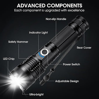 Flashlights Rechargeable LED High Lumens - 4 Pack 90,000LM Super Bright Flashlight, Adjustable Powerful Flash Light with 5 Modes, Waterproof Handheld Flashlight for Home, Camping (4)