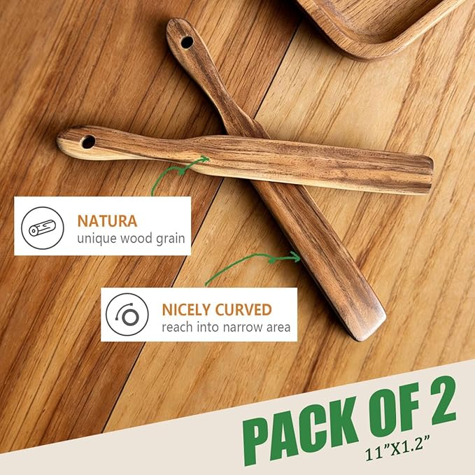 2pcs Wood Spurtle for Sourdough Starter, Reaching Bottom of Jar, Dough Whisk