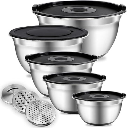 COOK WITH COLOR Stainless Steel Mixing Bowls Set with Lids - Nesting Bowls with Non-Slip Bottom, Silver, 14 Pieces