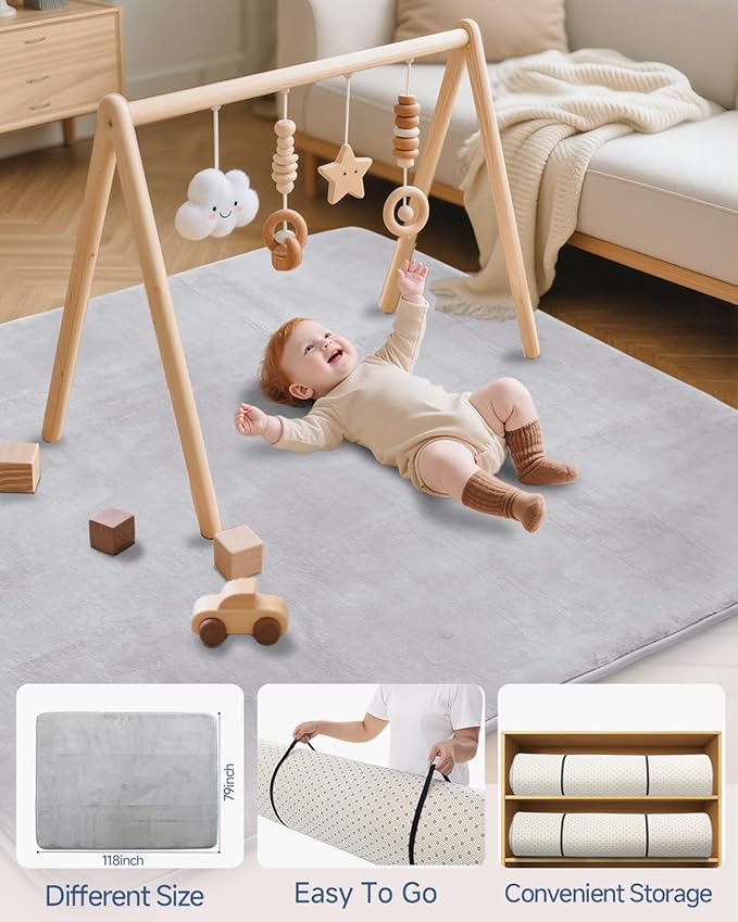 Large Thick Baby Play Mat for Floor,Padded 79x118 Foam Mat,Tummy Time Mats,Soft Support&Plush Feel Nursery Rug,Non Slip for Toddler,Infants,Kids Play,Yoga,Baby Crawling Mats (Light Grey)