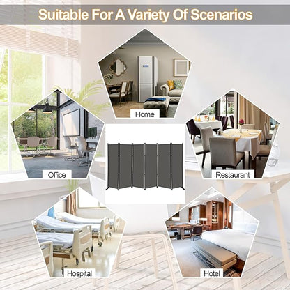 MAYOLIAH 6 Panel Folding Privacy Screen 9ft Wide, 6ft Tall Partition Room