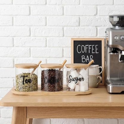 LemonRoad 3 Pack Coffee Sugar Tea Container Set Glass Jars