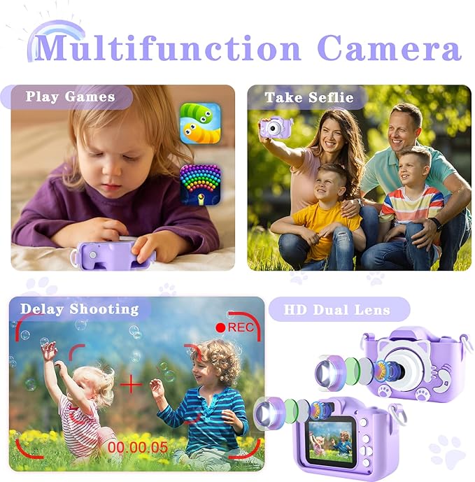 Kids Camera Toys for 3 4 5 6 7 8 9 10 11 12 Years Old Boys/Girls, Kids Digital Camera for Toddler with Video, Birthday Festival for Kids, Selfie Camera, 32GB TF Card