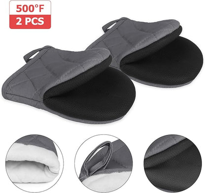 Short Oven Mitts, Heat Resistant 500°F, Silicone Grip Kitchen Gloves, Non-Slip