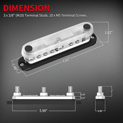DAIERTEK 300A Copper Bus Bar 12V, Power Distribution Block