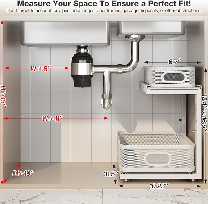 2 Pack 18.5IN-Depth Under Sink Organizer