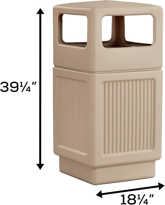 Safco Canmeleon Trash Can, 38 Gallons, Indoor and Outdoor Use, Durable & Weather-Resistant Commercial Garbage Can, Tan