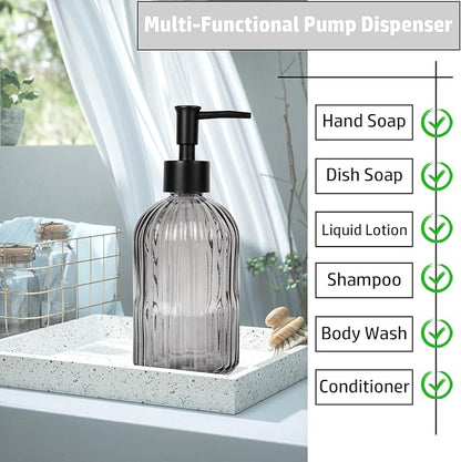 14Oz Black Pump Glass Soap Dispenser,