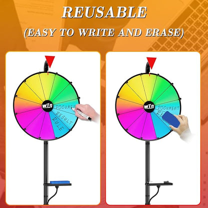 16 Inch Prize Wheel,Spinning Wheel with Adjustable Folding Tripod Floor Stand,12 Slots,1Bracket, Dry Erase Kit - Wheel of Fortune Game for Carnival, Casino & Trade Show.