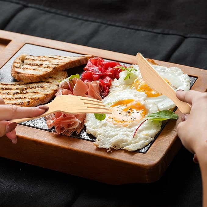 Bamboo Utensils - 70 Pack Individually Wrapped (6.7" 70 Forks 70 Knives 70 Napkins) Bamboo Cutlery Travel Set Disposable Compostable Biodegradable Fork Knife with Napkin for Camping/Wedding
