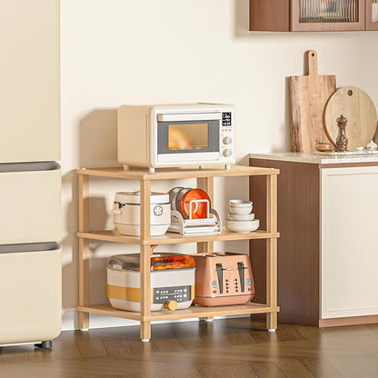 3-Tier AV Media Player Stand, Natural Stereo Cabinet, Modern Audio Shelf