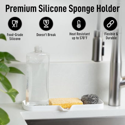 Zulay Kitchen Large Silicone Sponge Holder – Flexible Sink Organizer Tray