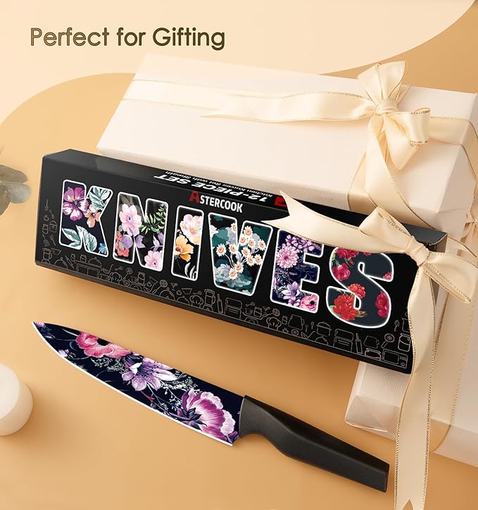 Astercook Knife Set, 12-Piece Flower Kitchen Knives Sets