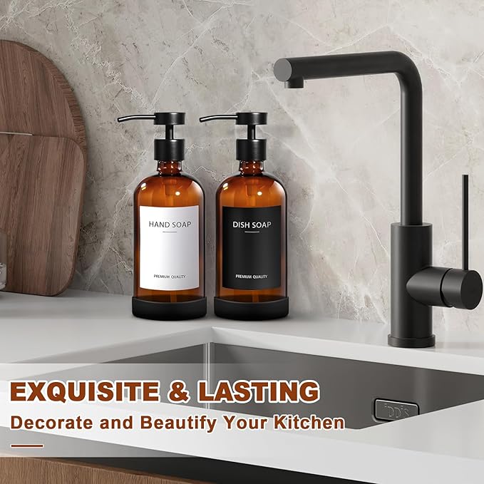 RYTOXILO Hand Soap Dispenser for Bathroom 2 Pack, Amber Glass Soap Dispenser
