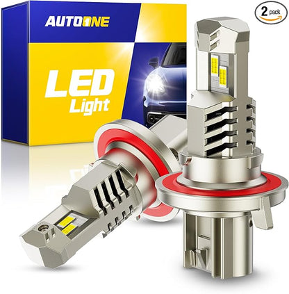 AUTOONE H13 LED Light Bulb, 52000LM 800% Super Bright, 6000K Cool White Hi/Low Beam 9008 Light bulbs, 1:1 Mini Size Quick Install No Adapter Needed, Nonpolarity Plug N Play, Pack of 2