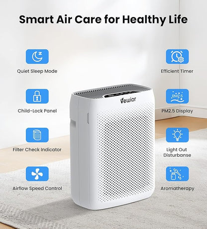VEWIOR Air Purifiers for Home Large Room Up to 3000Sq.ft, H13 HEPA Filter Air Purifier for Bedroom with PM2.5 Display Air Quality Sensor, Sleep Mode, Timer, Air Cleaner for Smoket