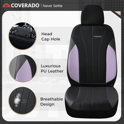 Coverado Car Seat Covers 2-Pack, Seat Covers, Waterproof Leather Car Protectors Front Seats, Luxury Universal Fit Seat Covers for SUV, Truck, Sedan and Most Vehicles