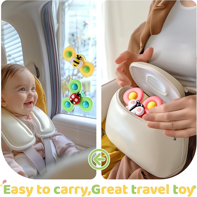 ALASOU 3PCS Suction Cup Spinner Toys for 1 Year Old Boy Girl|Spinning Top Baby Toys 12 18 Months|1 2 Year Old Boy Birthday Gift|Baby Bath Toy for Kids Ages 1-3|Sensory Toy for Toddlers 1-3
