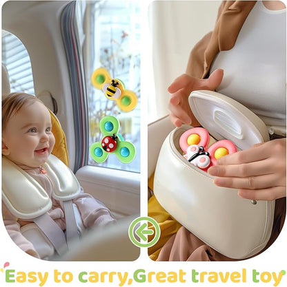 ALASOU 3PCS Suction Cup Spinner Toys for 1 Year Old Boy Girl|Spinning Top Baby Toys 12 18 Months|1 2 Year Old Boy Birthday Gift|Baby Bath Toy for Kids Ages 1-3|Sensory Toy for Toddlers 1-3