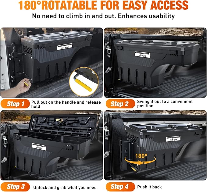 Nilight Truck Bed Tool Box Left Drivers Side Truck Tool Box Fit for Chevrolet Silverado 1500 GMC Sierra 1500 2019 2020 ABS Swing Case Truck Bed Storage Box w Lockable Lid Waterproof Wheel Well Toolbox